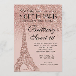 Rose Gold Eiffelturm Paris Sweet 16 Einladung