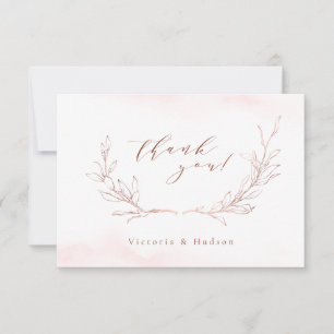 Rose Gold, einfache botanische Kranzhochzeit Dankeskarte