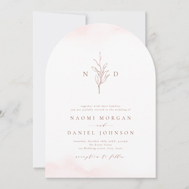 Rose Gold einfache botanische Monogramm rustikale  Einladung (Vorderseite)