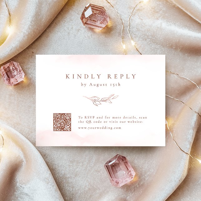 Rose Gold einfache botanische QR-Code Hochzeit RSVP Karte (Rose gold simple elegant botanical QR code wedding RSVP Card)