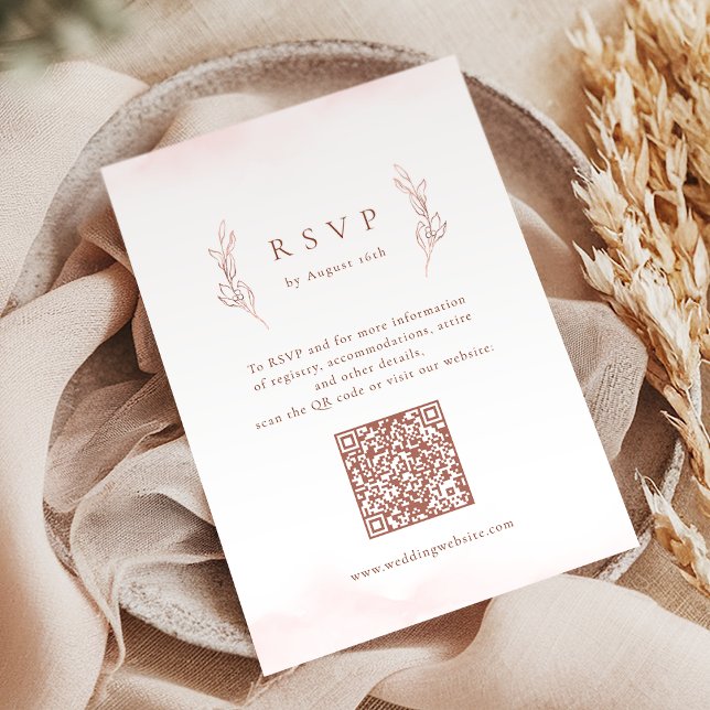Rose Gold einfache botanische QR-Code Hochzeit RSVP Karte (Rose gold simple elegant botanical QR code wedding RSVP Card)