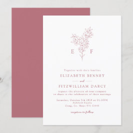Rose Gold Einfache Kirsche Blütenblüten Monogramm Einladung