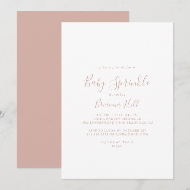 Rose Gold Einfache Minimalistische Babysprinkle Einladung (Vorne/Hinten)