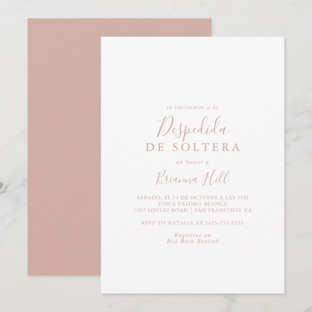 Rose Gold Einfaches Minimalistisches Spanisches Br Einladung (Vorne/Hinten)