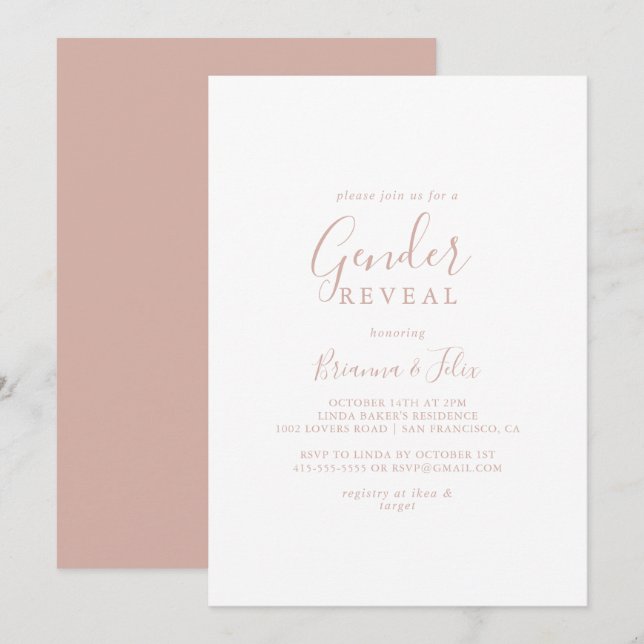 Rose Gold Einfaches Party für Minimalistisches Ges Einladung (Vorne/Hinten)