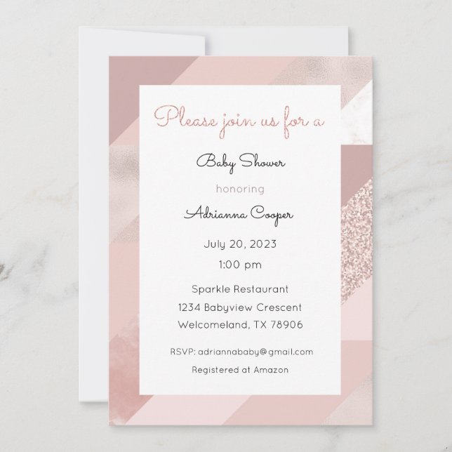 Rose Gold Einladung, Baby, Brautparty, Abendessen Einladung (Vorderseite)