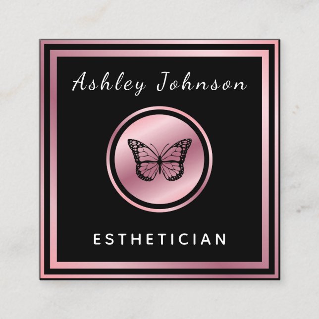 Rose Gold Elegant Butterfly Esthetician Classic Quadratische Visitenkarte (Vorderseite)