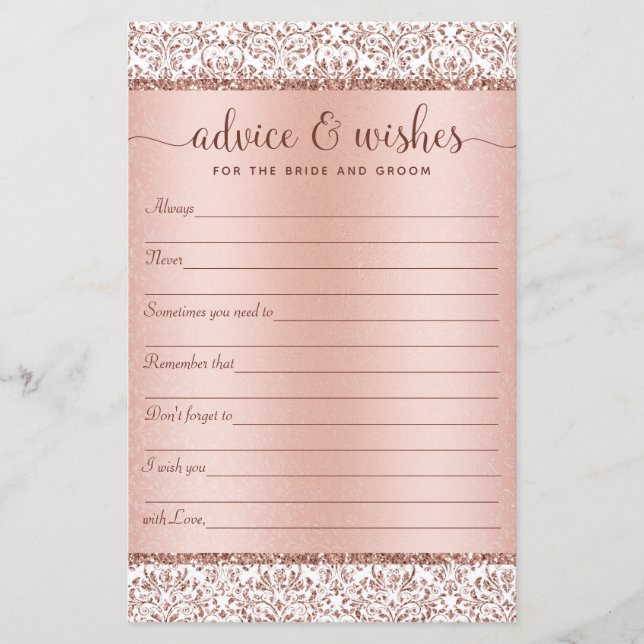 Rose Gold Elegant Wedding Advice Wishes  (Vorderseite)