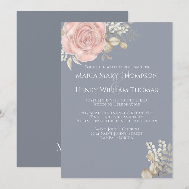 Rose Gold Elegante Aquarellfarben Rose Foliage Einladung (Vorne/Hinten)