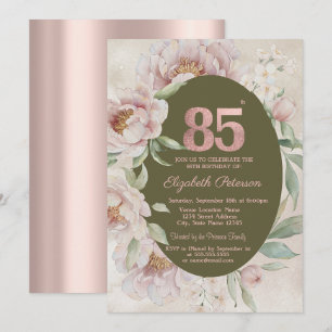Rose Gold Elegante Blumen 85. Geburtstag  Einladung