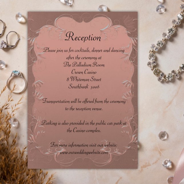 Rose Gold Elegante Damask Hochzeit Empfang Begleitkarte (Von Creator hochgeladen)