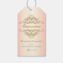 Rose Gold Elegante Damask Quinceanera Gastgeschenk Geschenkanhänger
