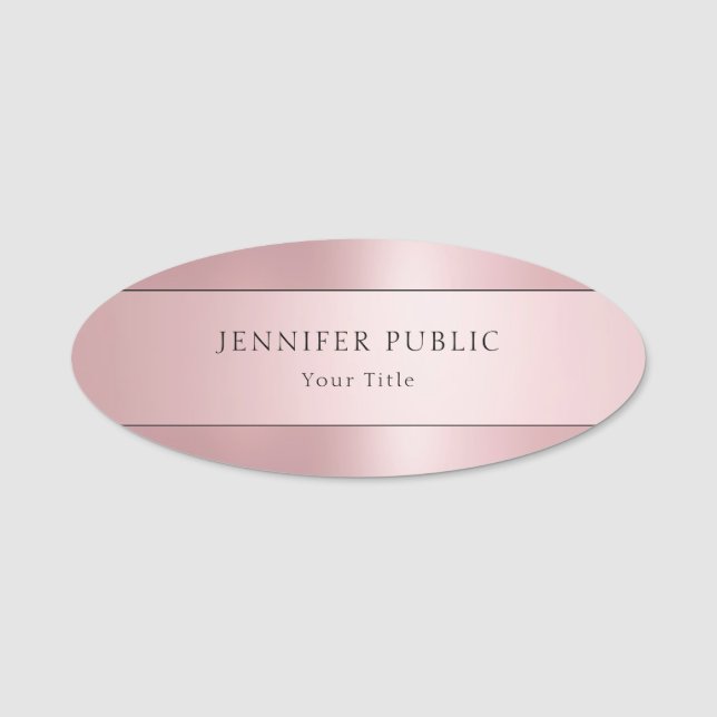 Rose Gold Elegante Einfache Vorlage Trendy Oval Namensschild (Vorderseite)