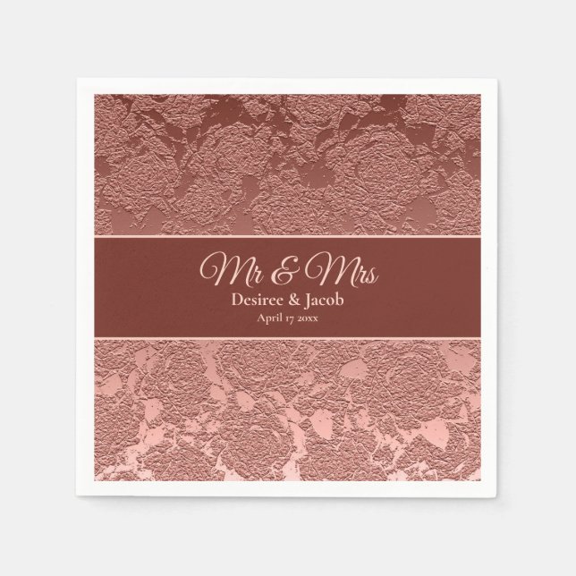 Rose Gold Elegante Flora Moderne Hochzeitsempfehlu Serviette (Vorderseite)