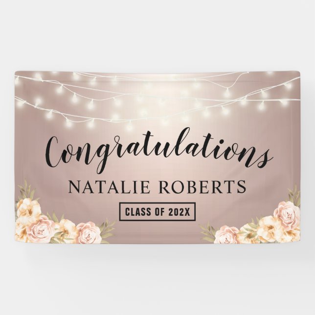 Rose Gold Elegante Florentiner Graduierungsparty Banner (Horizontal)