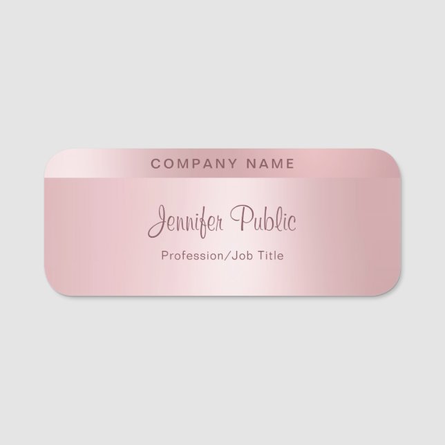 Rose Gold Elegante Handschrift Vorlage Moderne Namensschild (Vorderseite)