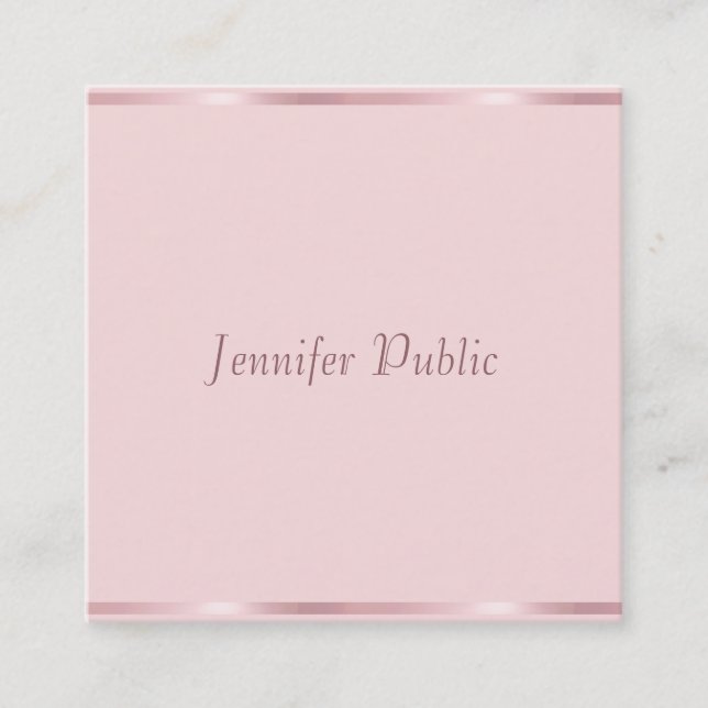 Rose Gold Elegante Handschrift Vorlage Moderne Quadratische Visitenkarte (Vorderseite)