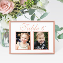 Rose Gold Elegante Hochzeit Foto Tischnummer