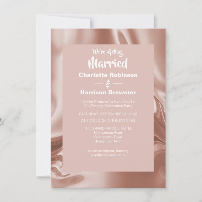 Rose Gold Elegante Rippled Silky Satin Glam Abend Einladung (Vorderseite)
