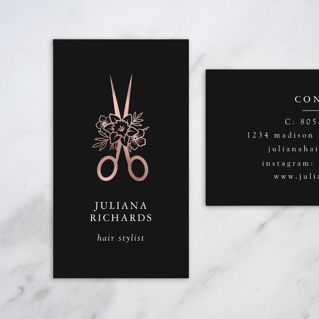 Rose Gold Elegante Schere Haar Stylist Business C Visitenkarte (Von Creator hochgeladen)