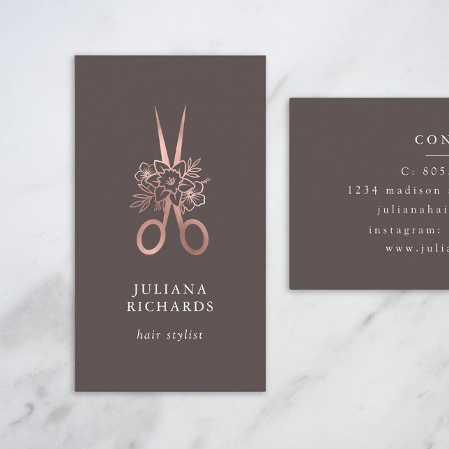 Rose Gold Elegante Schere Haar Stylist Business C Visitenkarte (Von Creator hochgeladen)