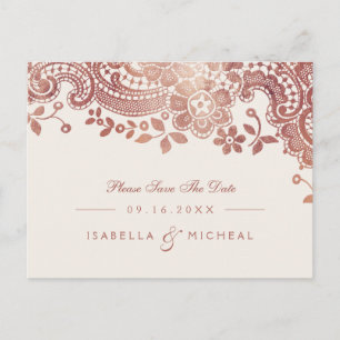 Rose Gold elegante Spitzen Hochzeit speichern das  Ankündigungspostkarte