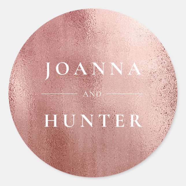 Rose Gold Elegante Typografie Hochzeit Runder Aufkleber (Vorderseite)