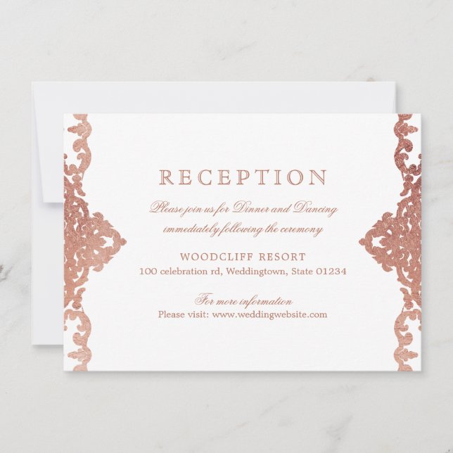 Rose Gold elegante verzierte Jahrgänge Hochzeit Em Einladung (Vorderseite)