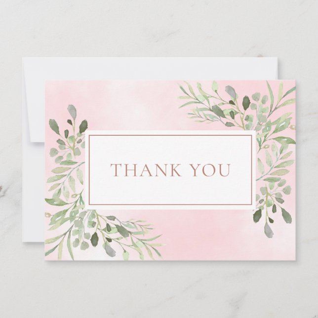 Rose Gold Elegante Watercolor Grüne Vielen Dank Dankeskarte (Vorderseite)