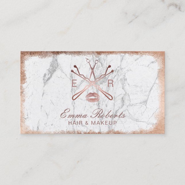 Rose Gold Eleganter Marmor Beauty Logo Salon Visitenkarte (Vorderseite)
