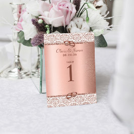 Rose Gold Eleganter metallischer Glitzer Damask Ho Tischnummer