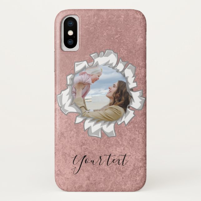 Rose Gold Eleganter Personalisierter Foto Text Case-Mate iPhone Hülle (Rückseite)