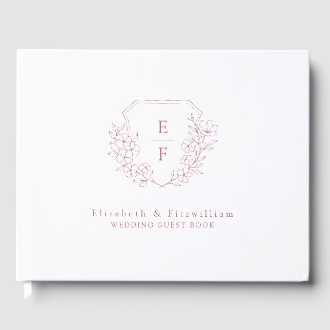 Rose Gold Elegantes Cherry Blossom Monogramm Wappe Gästebuch (Vorderseite)