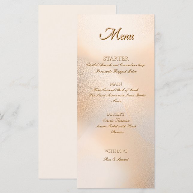 Rose Gold Elegantes Flachmenü Menükarte (Vorne/Hinten)