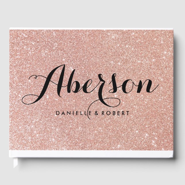 Rose Gold Elegantes Script Wedding Guest Book Gästebuch (Vorderseite)