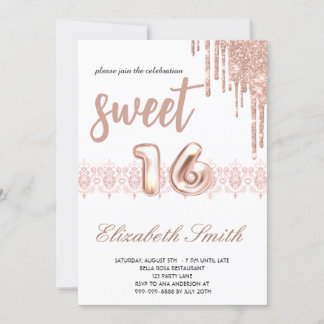 Rose Gold Eleganz, Rose Gold 16 . Geburtstag Einladung