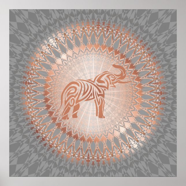 "Rose Gold Elephant Radiance" | Elephant Mandala Poster (Vorne)
