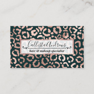 Rose Gold Emerald Leopard Cheetah Animal Print Visitenkarte
