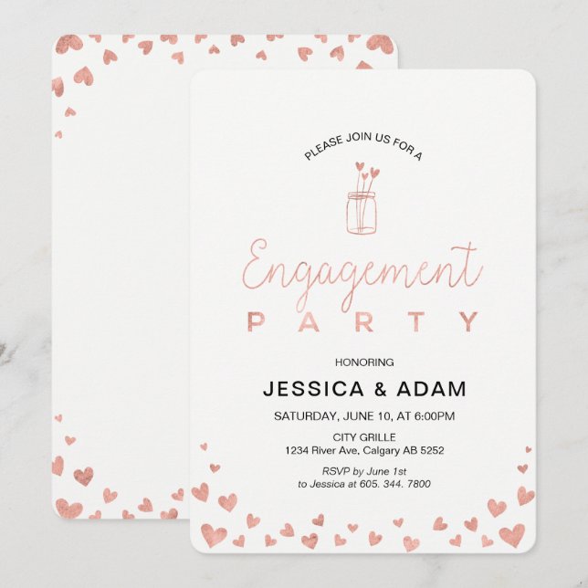 Rose Gold Engagement Partei Einladung (Vorne/Hinten)