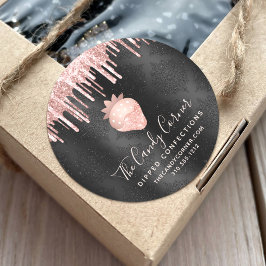 Rose Gold Erdbeere Glitzer Tropfen Confection Blac Runder Aufkleber