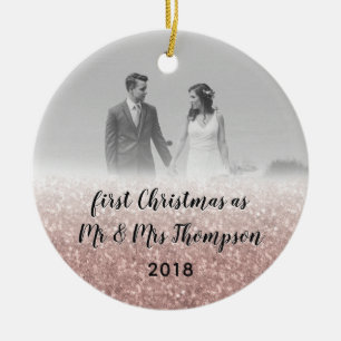 Rose Gold Erste Weihnachtszeit Mr. & Mrs. Couple F Keramik Ornament