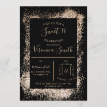 Rose Gold et Black Sweet 16 Invitation