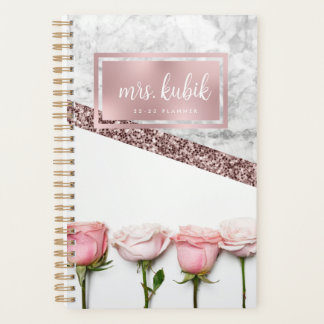 Rose Gold et rose Fleurs Enseignant Planificateur