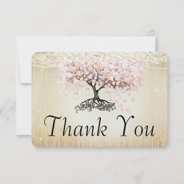 Rose Gold Fairy Lights Herzleaf Tree Vielen Dank Dankeskarte (Vorderseite)