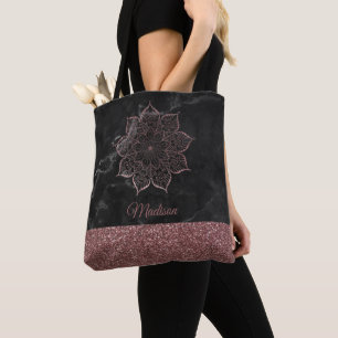 Rose Gold falscher Glitter Mandala auf schwarzem M Tasche