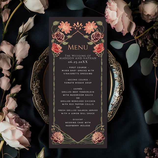 Rose Gold Fantasy Verzauberte Blumengartenhochzeit Menükarte (Von Creator hochgeladen)