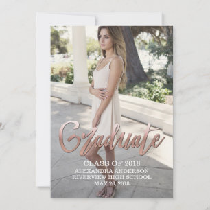 Rose Gold Faux Foil Faire-part de graduation photo