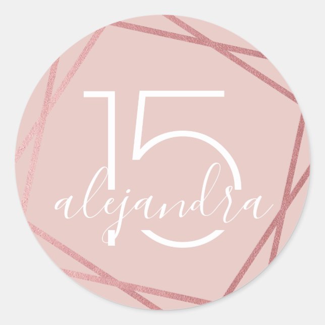 Rose Gold Faux Foil Qunice Años Sticker Étiquette (Devant)