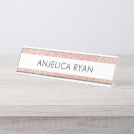 Rose Gold Faux Glitter Custom Name Desk Name Plate Schreibtischnamensplakette