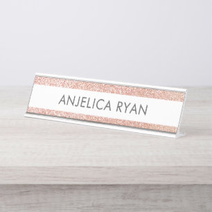 Rose Gold Faux Glitter Maßgeschneiderte Namensschi Schreibtischnamensplakette